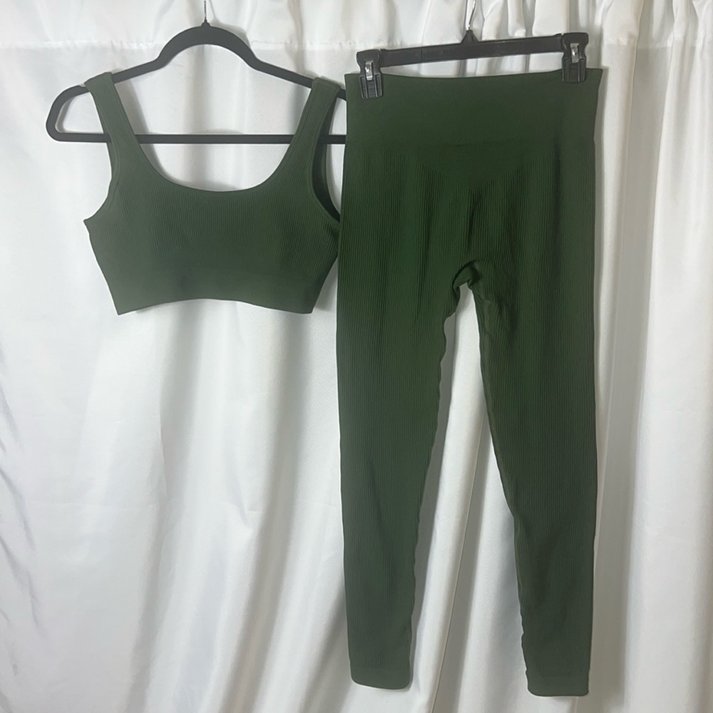 Olive Green Sports Bra + Leggings